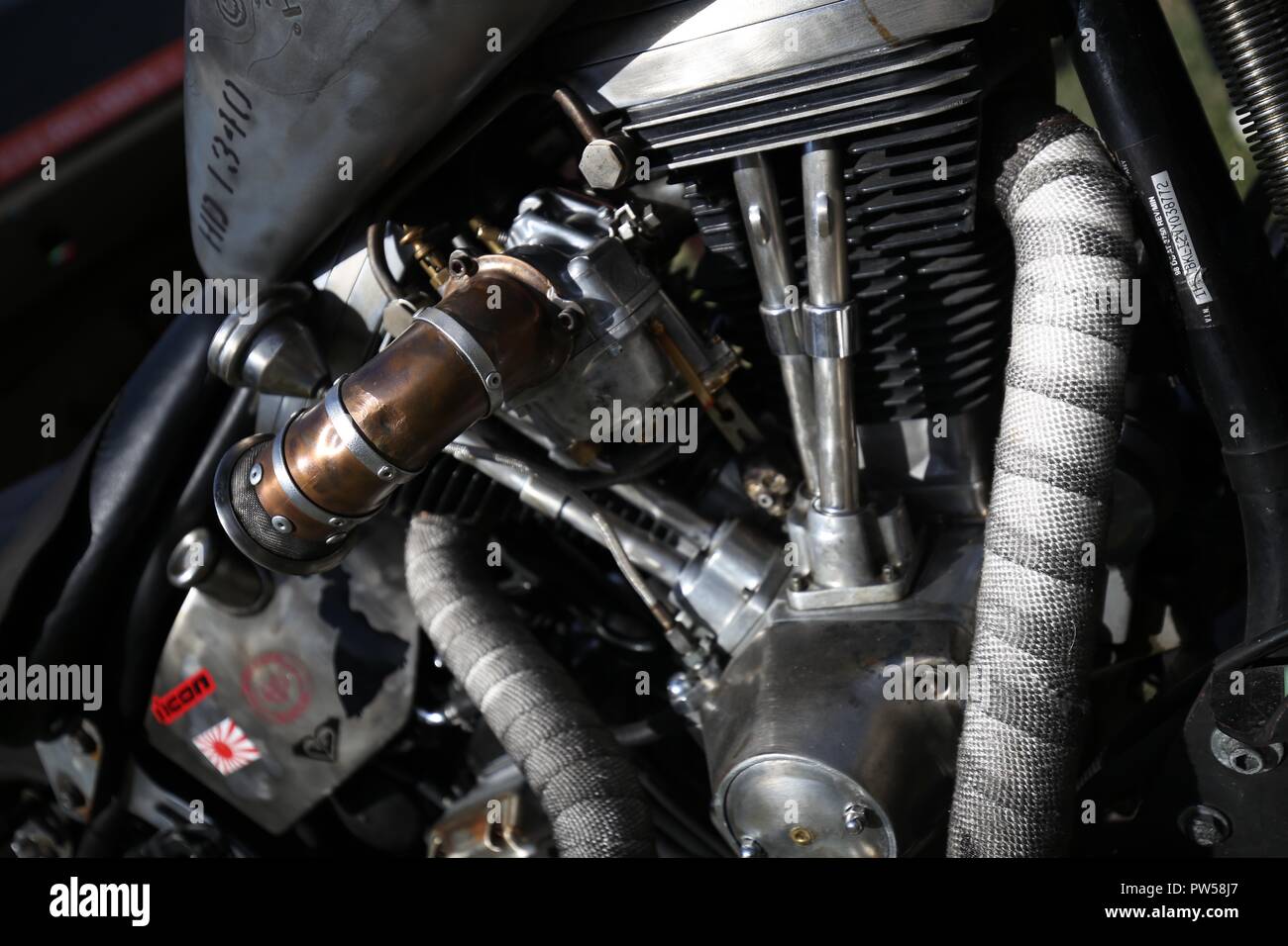 Hand crafted Harley Davidson at Château de Neuville in Gambais (78) – France. Stock Photo