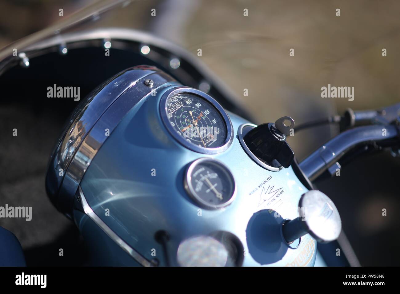 Triumph Sidecar outfit at Château de Neuville in Gambais (78) – France. Stock Photo