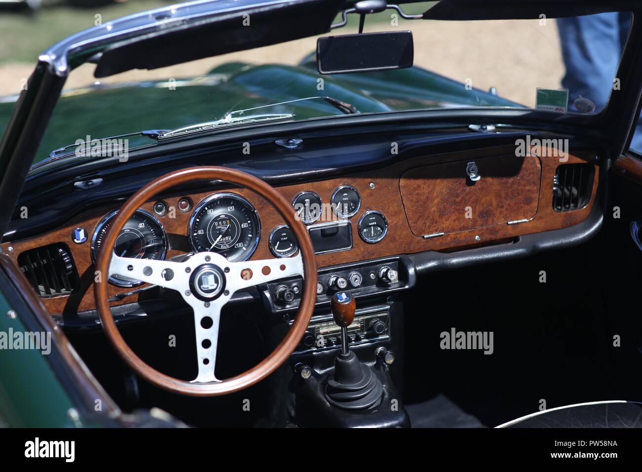 In the Cockpit of an MGC GT at Château de Neuville in Gambais (78) – France. Stock Photo