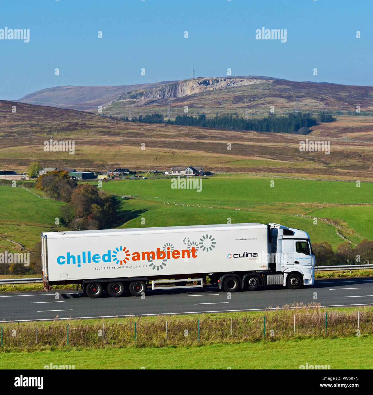 Culina Logistics HGV. Chilled and Ambient food and drink logistics specialists. M6 Northbound carriageway, Shap, Cumbria, England, United Kingdom. Stock Photo
