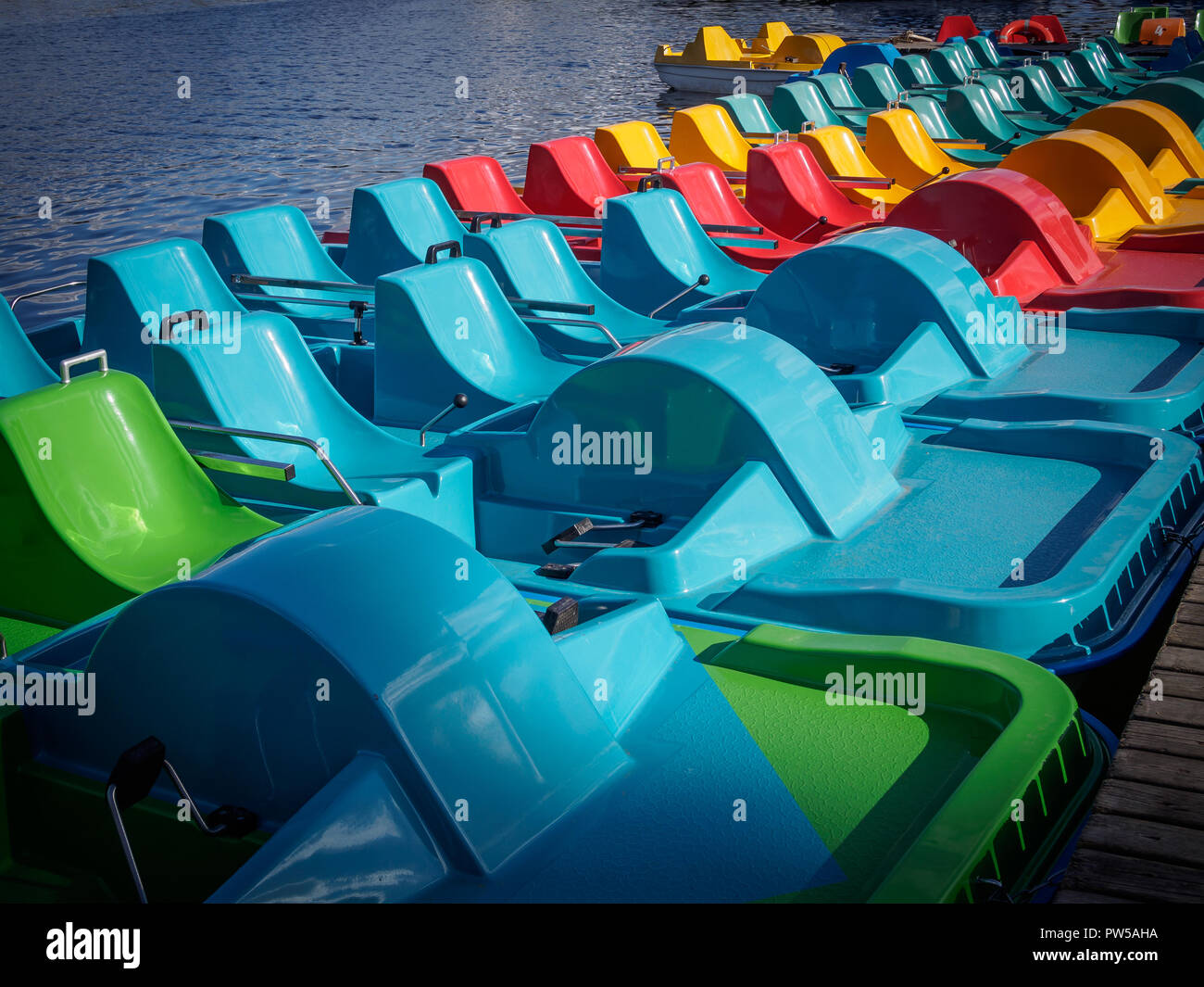 Row of many colored pedalo (paddle boats Stock Photo Alamy