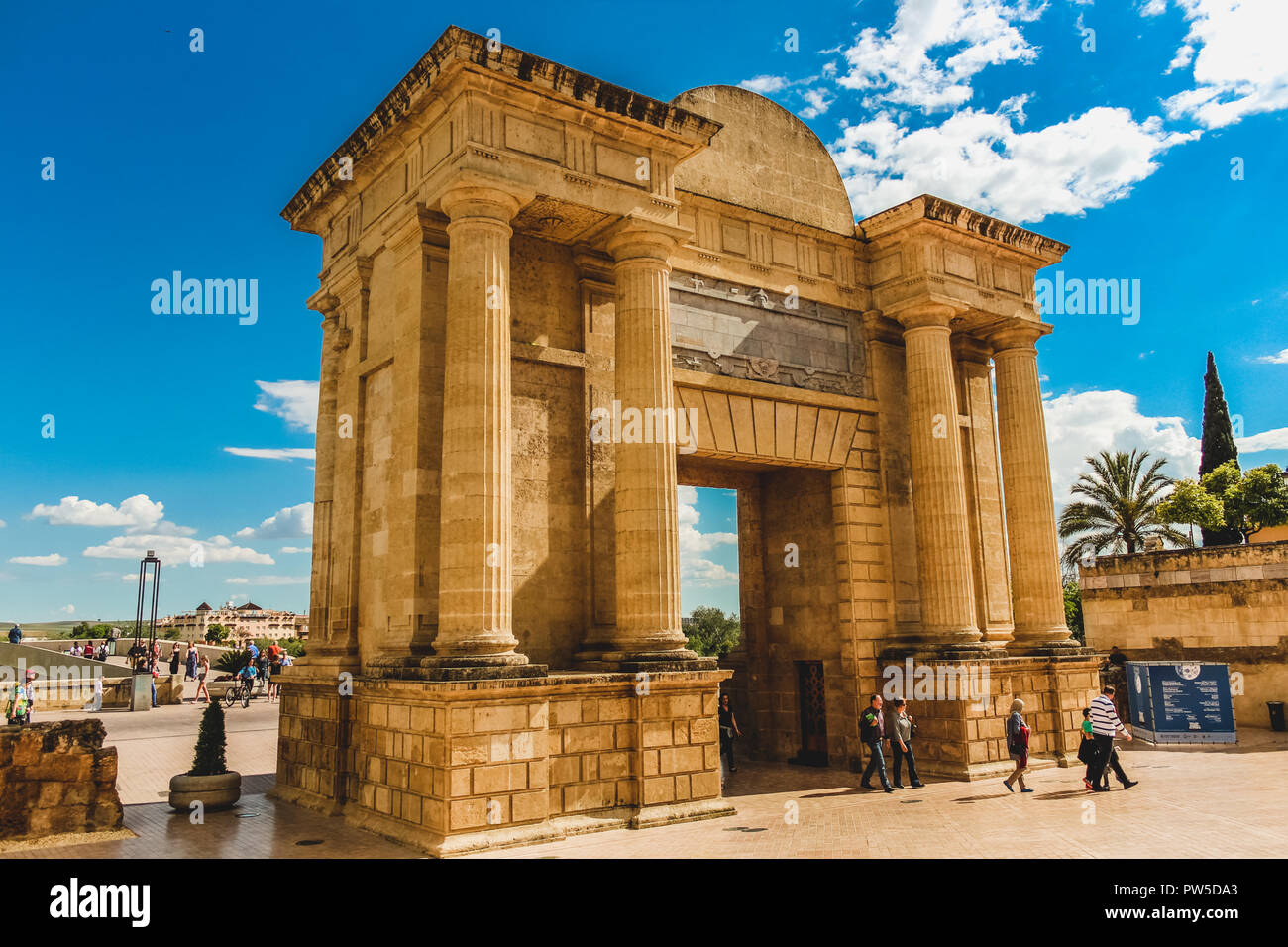 Roman arch bridge gate in Cordoba Spain. The Puerta del Puente (Spanish