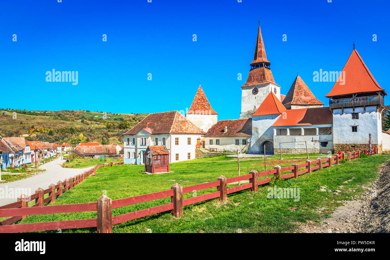 Archita, Romania - Medieval fortified church in Saxon Village Transylvania, in a beautiful day of autumn Stock Photo