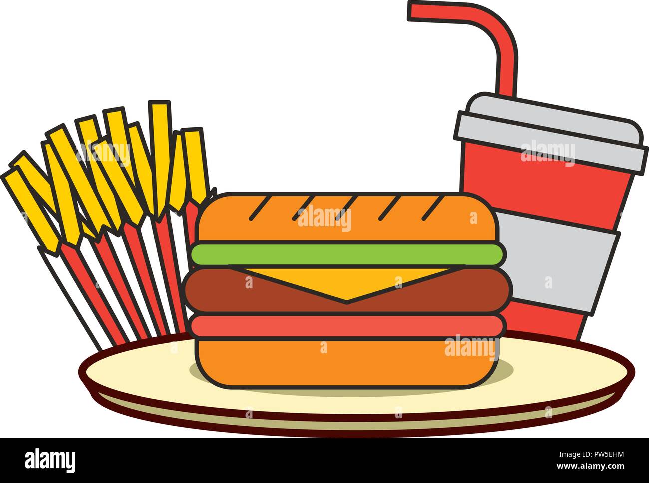 burger french fries and soda with straw fast food vector illustration ...