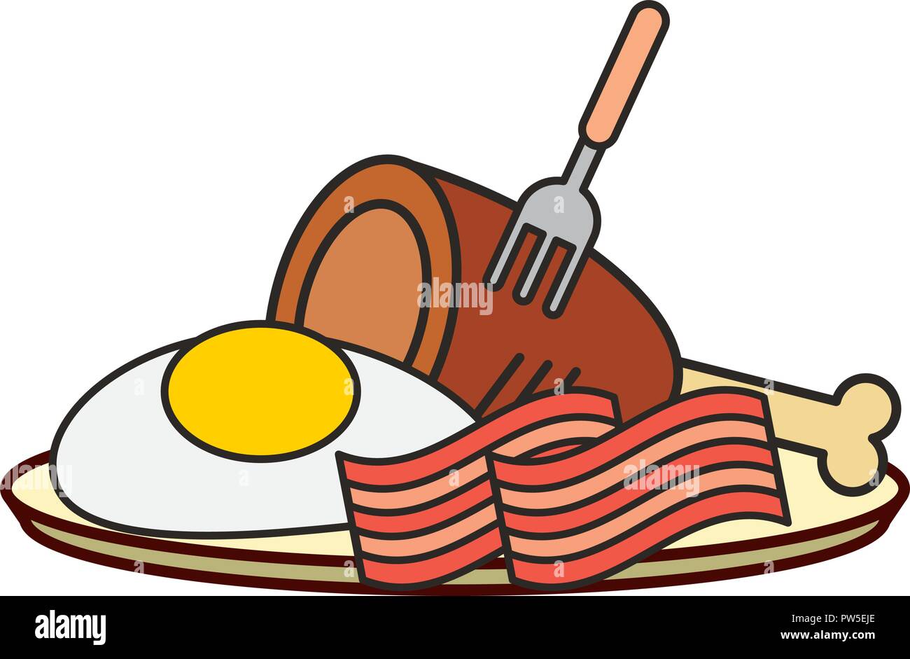 fried egg bacon and chicken on plate vector illustration Stock Vector