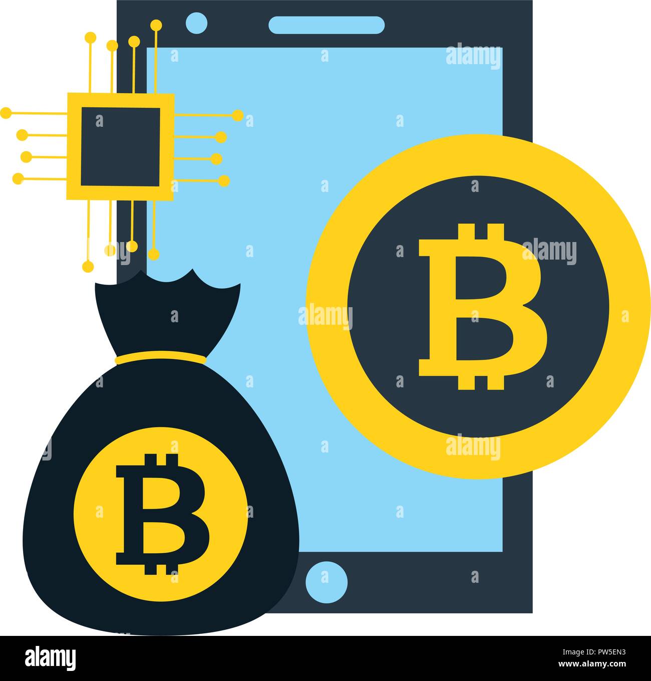 Smartphone Money!    Bag Bitcoin Cryptocurrency Fintech Stock - 