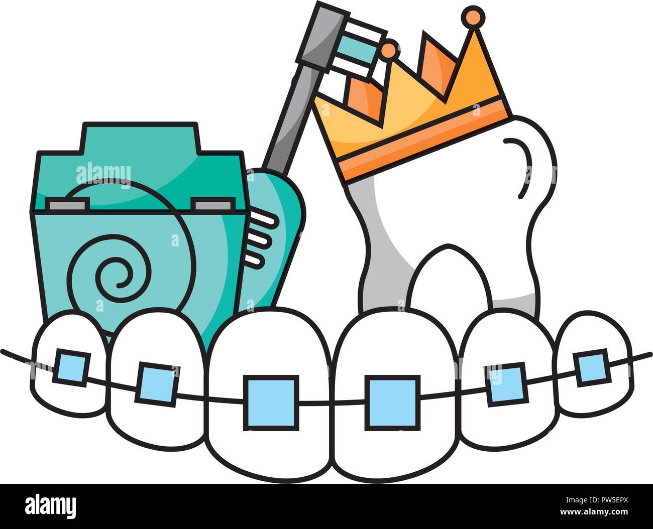 teeth with braces floss brush hygiene dental care Stock Vector Image ...