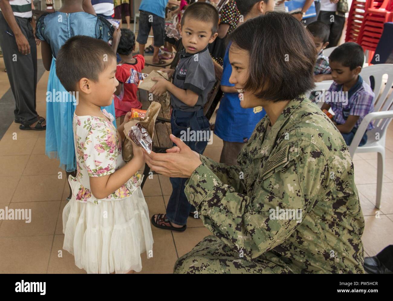 Lumut Malaysia September 19 2017 Lt Cmdr Emilie Krajan Interacts With A Resident Of The Rumah Wawasan Manjung Raya Orphanage And Retirement Home In Lumut Malaysia During A Community Engagement Event As