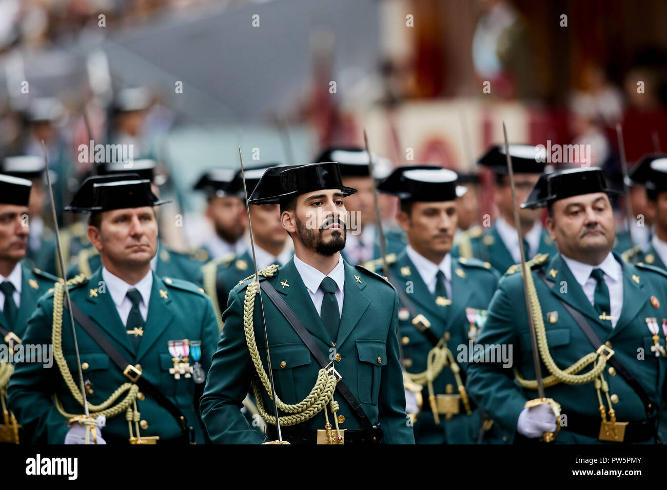 Soldiers seen marching during the Spanish National Day military parade in Madrid. The Spanish