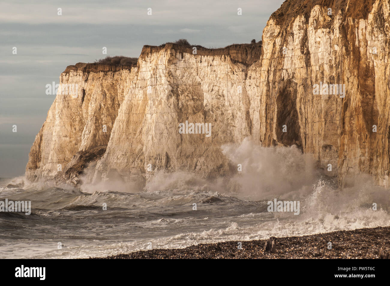 Newhaven, East Sussex, UK. 12 October 2018..There have also been new rock falls at Newhaven cliffs as erosion continues on the South Coast chalk cliffs. Stock Photo