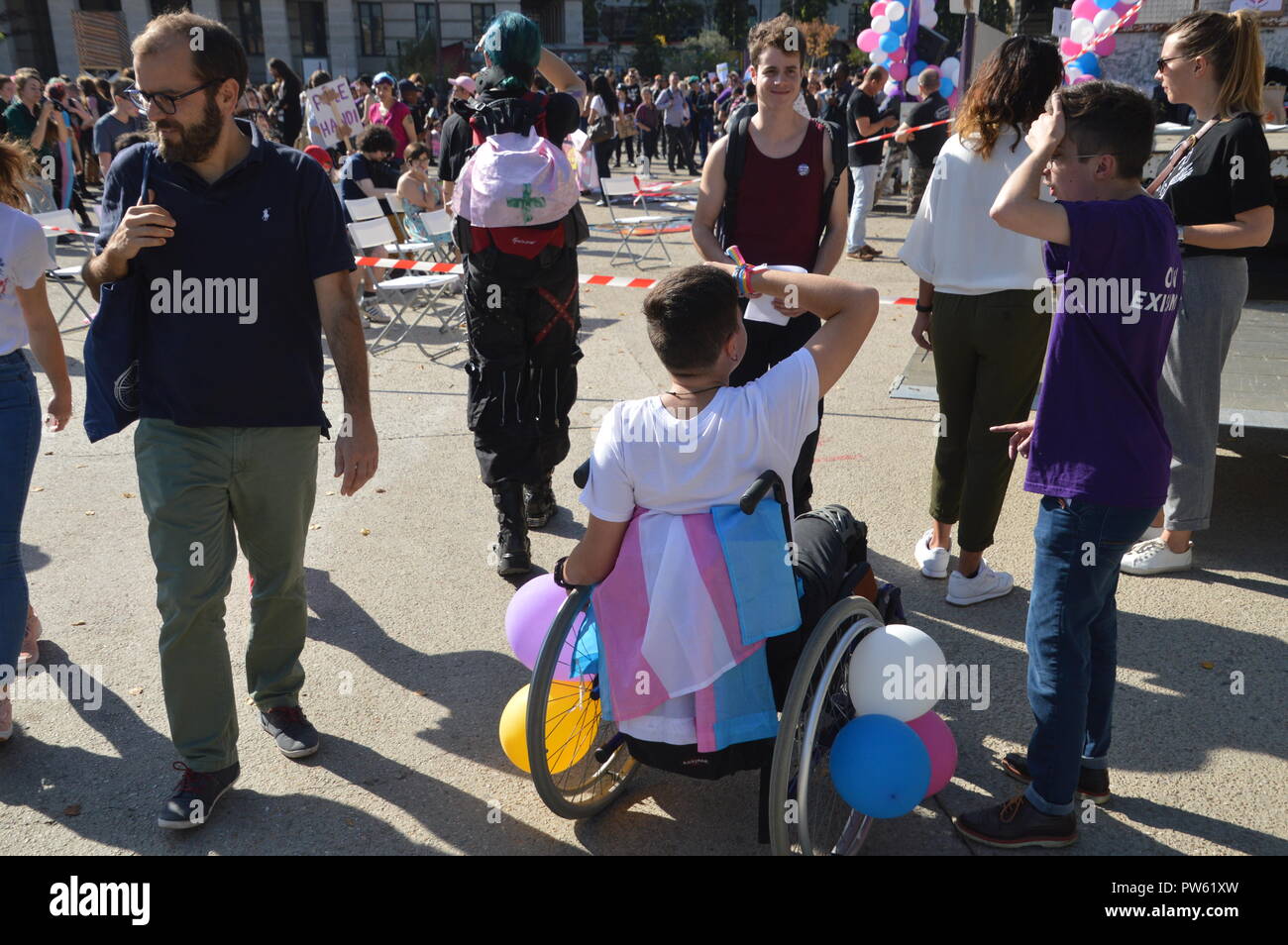 Paris, France. March ExisTrans for the rights of transexual people. Place Stalingrad, Paris, France. 13 October 2018. 14h.  ALPHACIT NEWIM / Alamy Live News Stock Photo