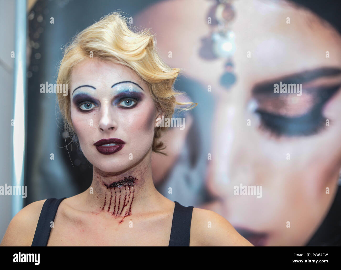 London UK 13 October 2018 United Makeup Artists Expo is the show to give  support to professional and aspiring makeup artists & industry  hairdressers/barbers,and body painting artist to meet and interact with