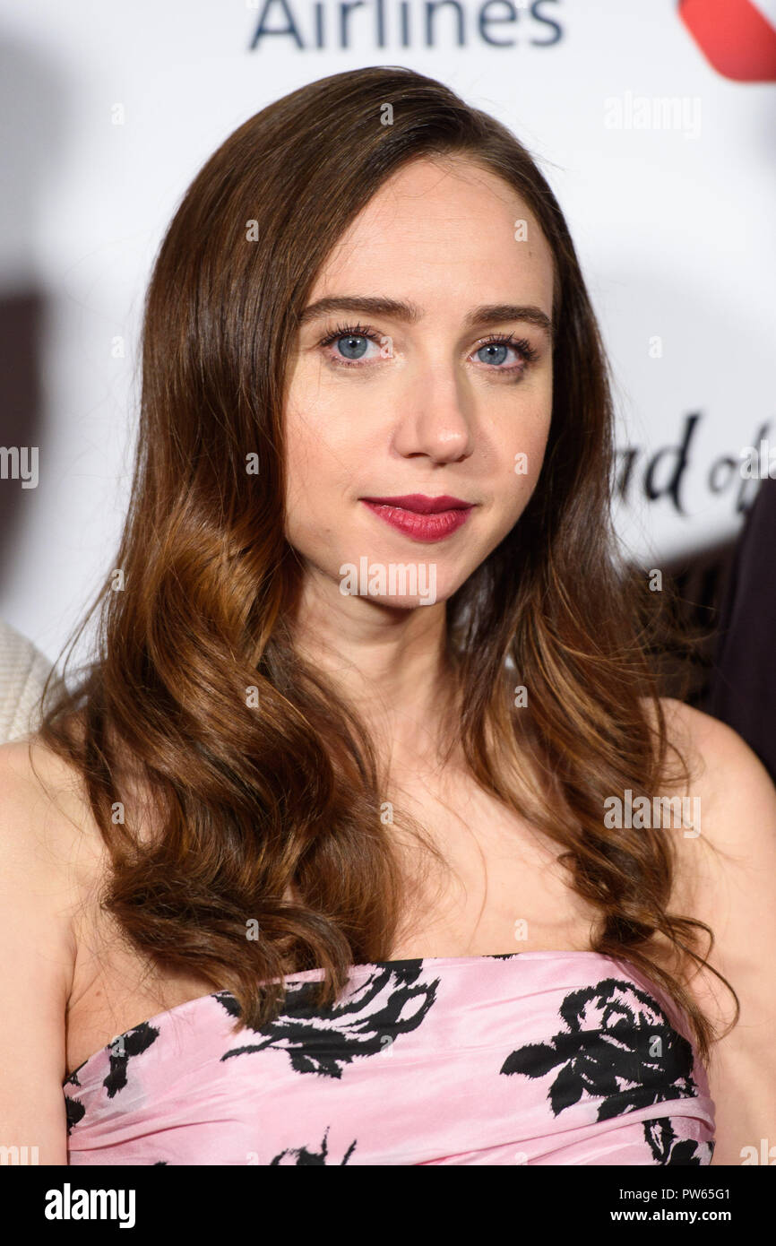 Zoe Kazan attending the The Ballad of Buster Scruggs Premiere as part of the BFI London Film Festival at the Cineworld Leicester Square, London. PRESS ASSOCIATION Photo. Picture date: Friday October 12th, 2018. Photo credit should read: Matt Crossick/PA Wire Stock Photo