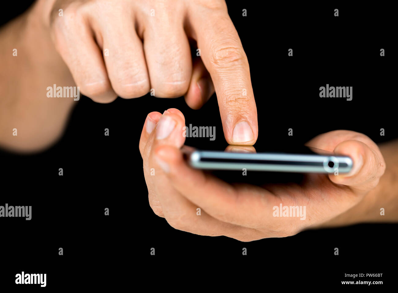 Black male using smartphone hi-res stock photography and images - Alamy