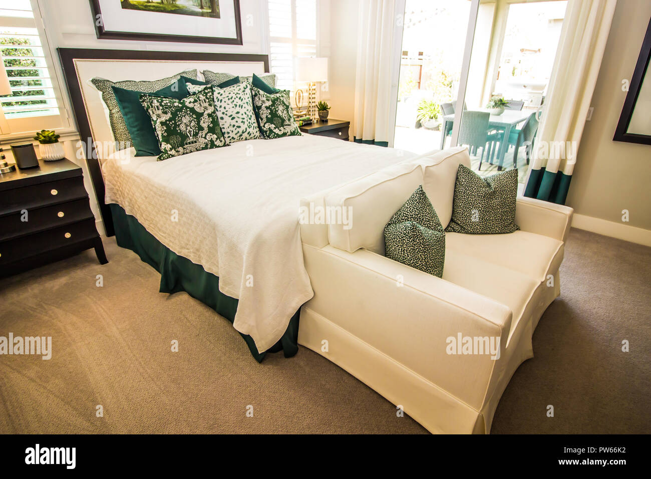 Modern Bedroom With Love Seat Stock Photo 222027766 Alamy