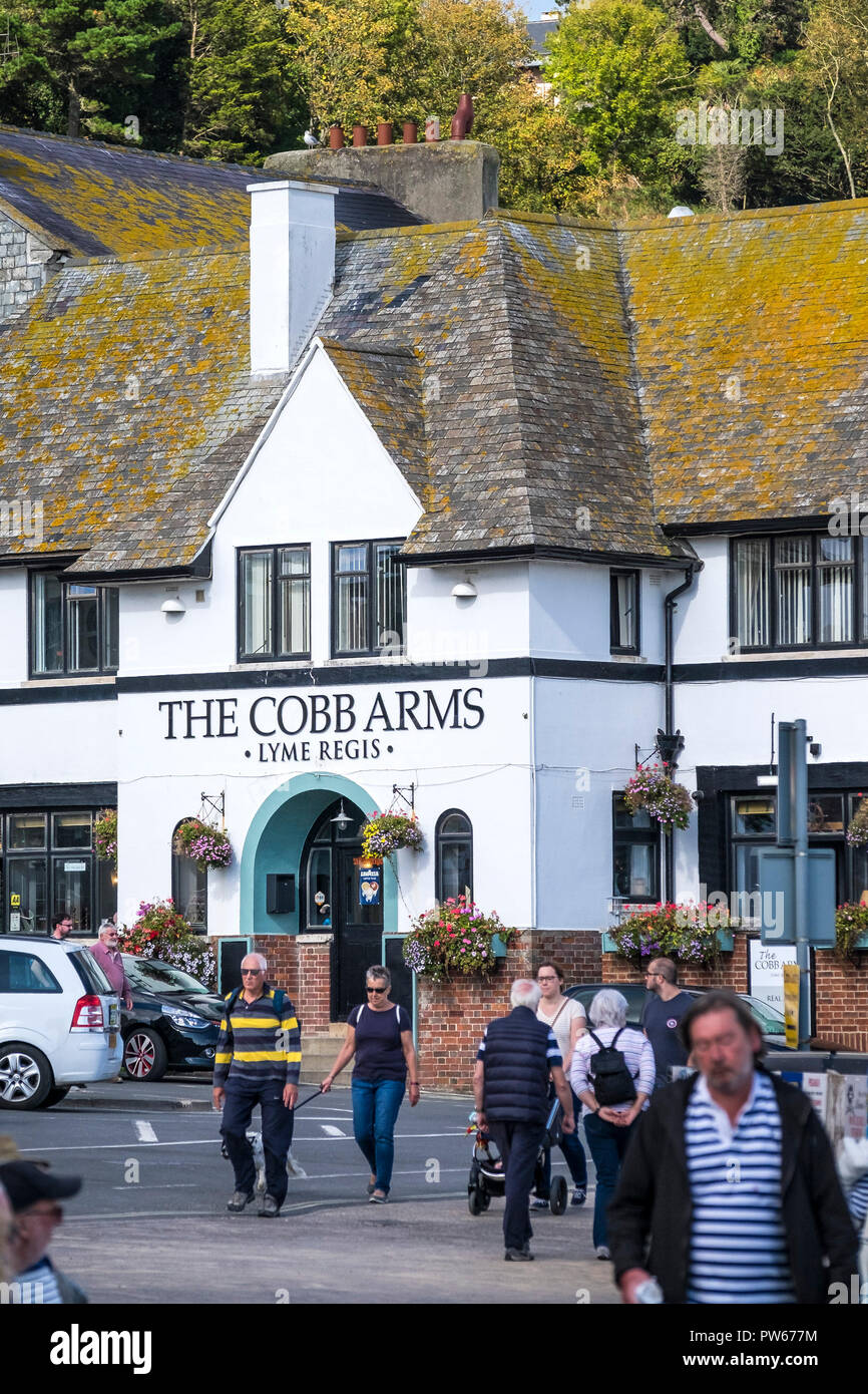 The Cobb Arms public house near Lyme Harbour in the coastal town of