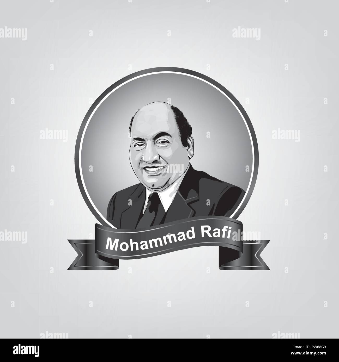 Muhammad Rafi(1924 - 1980) most popular and successful  Indian playback singer, Stock Vector