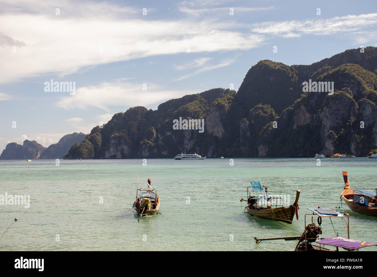 Longtail boats in Koh phi phi Stock Photo