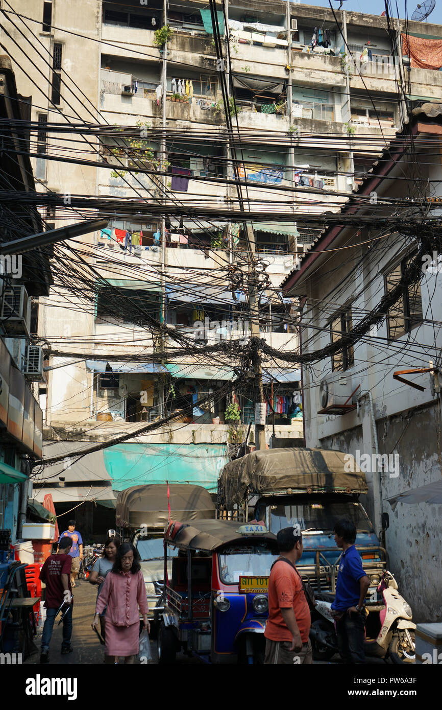 Stromkabel, China Town, Chinesisches Viertel, Samphanthawong, Bangkok, Thailand, Asien Stock Photo