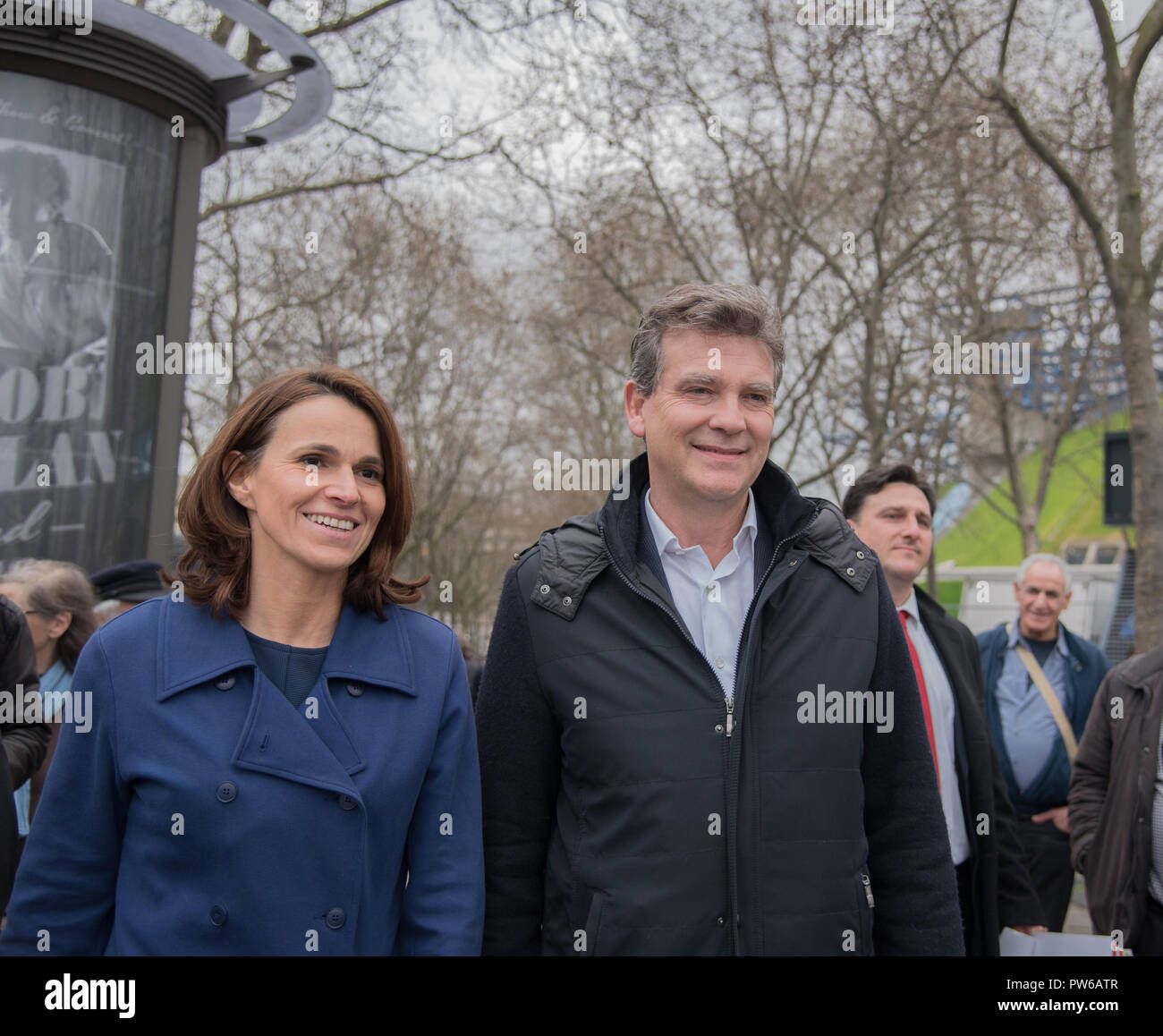 Meeting of Bercy - Benoit Hamon; in pictures Arnaud Montebourg and Aurélie Filippetti Stock Photo