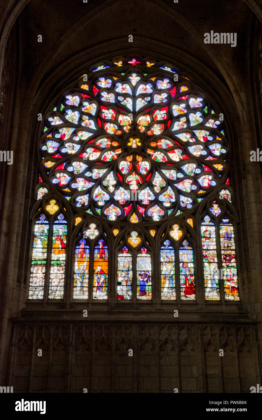 North transept rose window Sens Cathedral Stock Photo