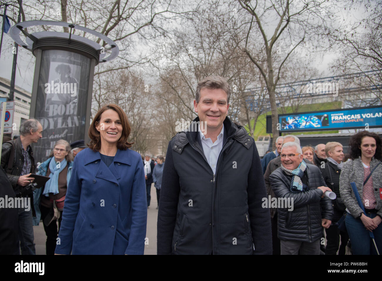 Meeting of Bercy - Benoit Hamon; in pictures Arnaud Montebourg and Aurélie Filippetti Stock Photo