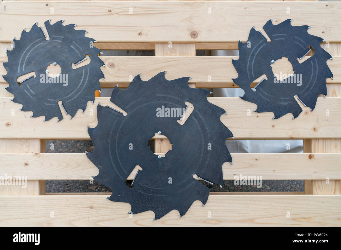 Circular saws. Circular saw blades for wood work Stock Photo Alamy