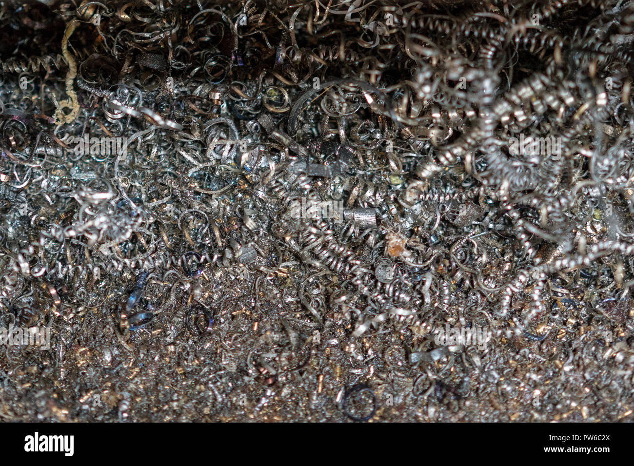 Metal shavings. The closeup of aluminium chips from CNC Milling machine  process Stock Photo - Alamy