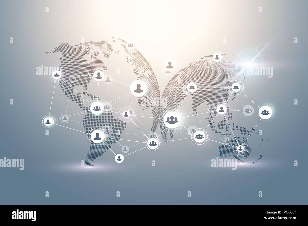 Abstract people connection technology concept with dotted world globe ...