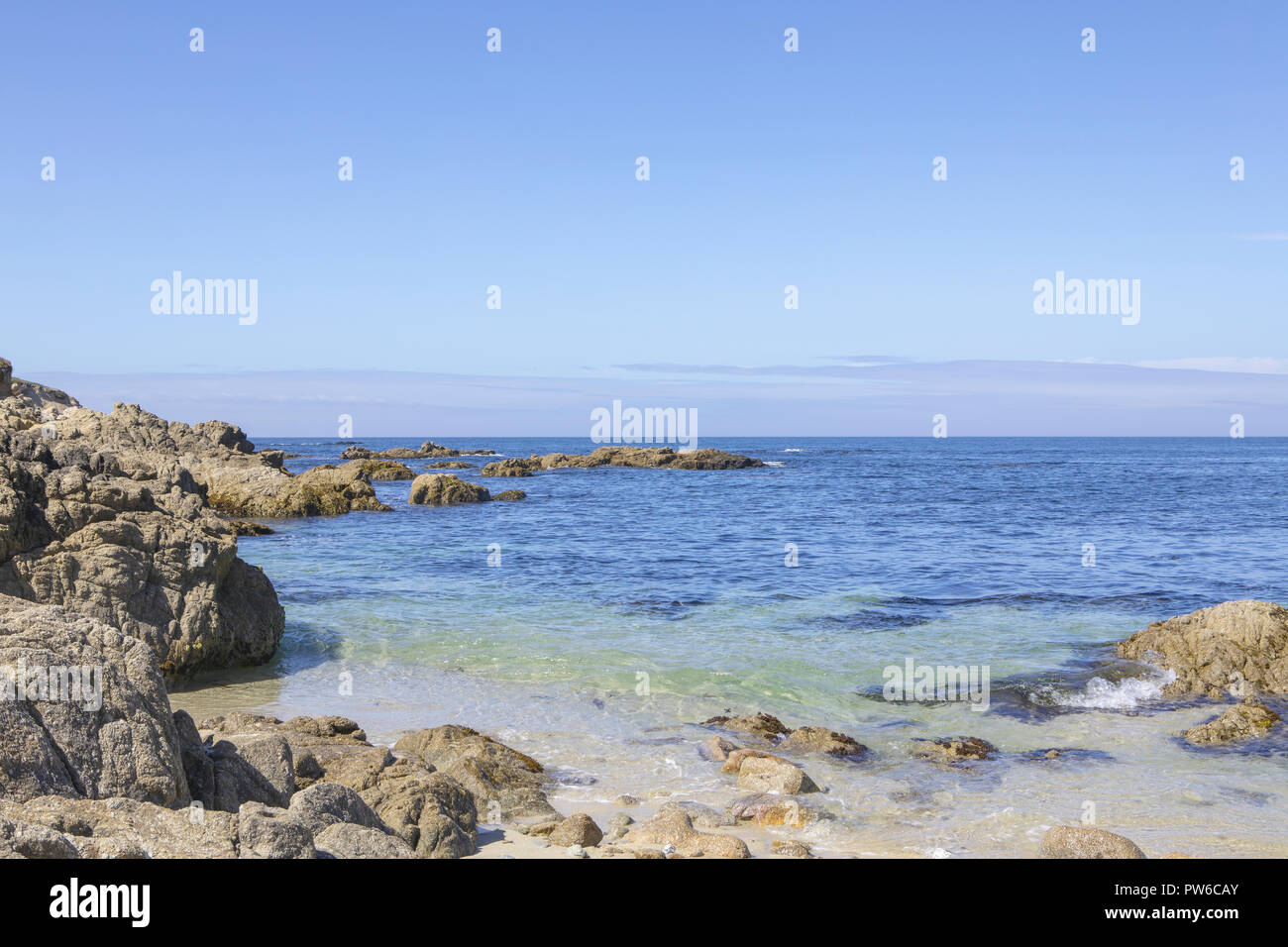 Blue Ocean and blue skies from a beautiful point on the Californian coast. Stock Photo