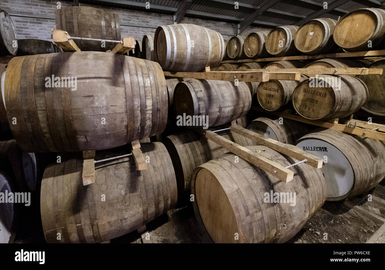 Scotch whisky barrels in warehouse at Edradour Distillery in Pitlochry, Scotland, United Kingdom Stock Photo