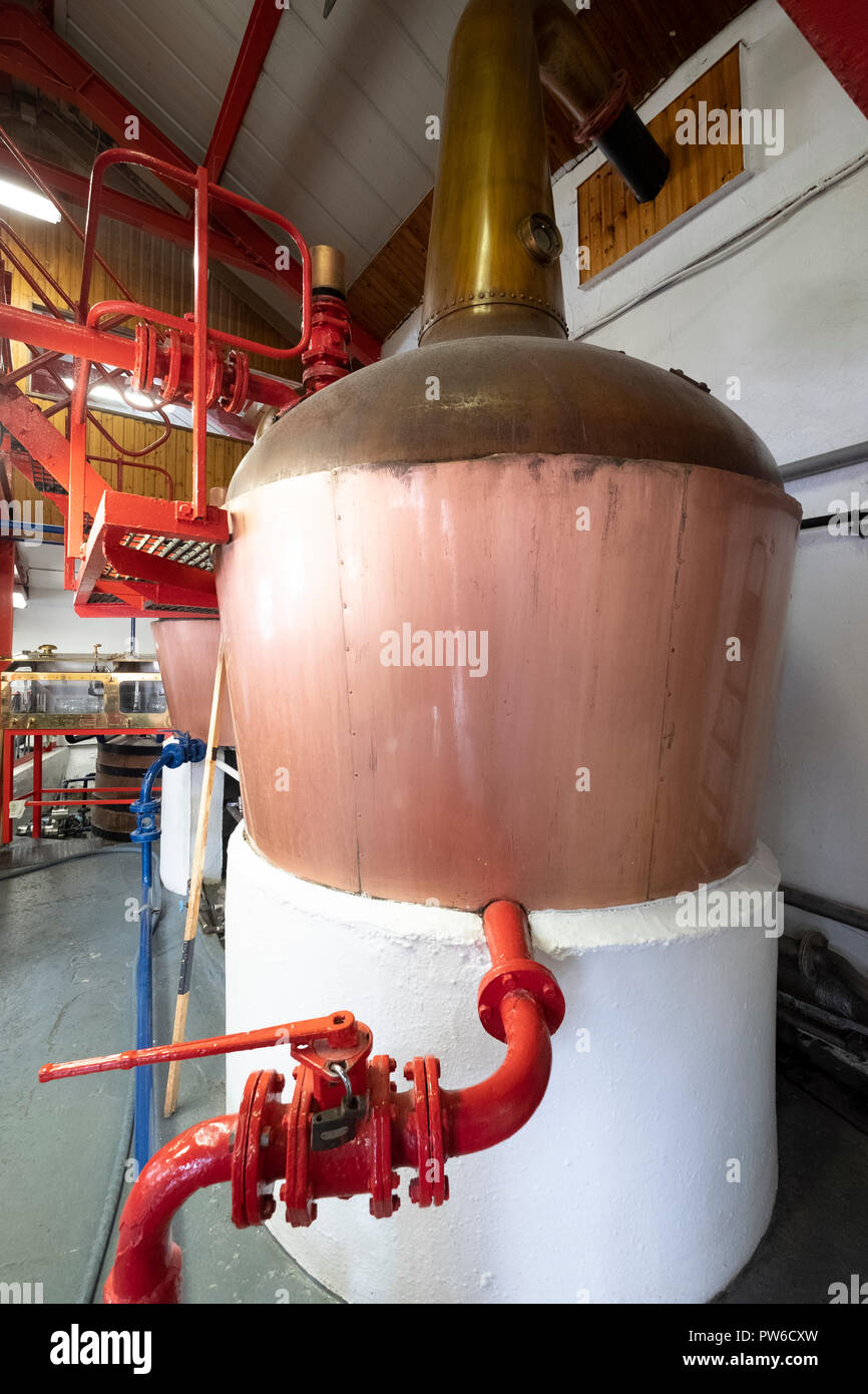 Copper stills at Edradour Distillery in Pitlochry, Scotland, United Kingdom Stock Photo