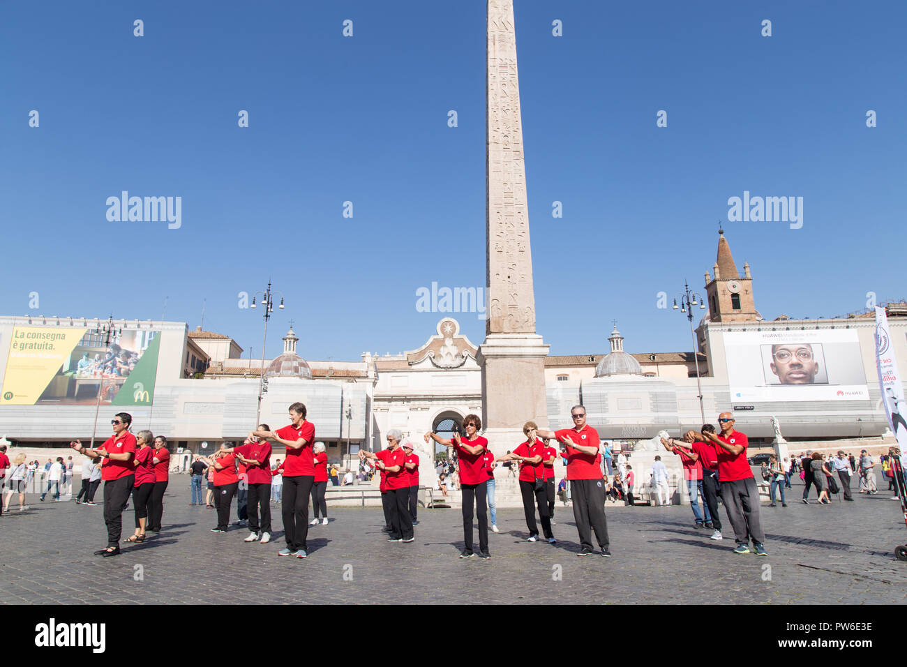Roma, Italy. 13th Oct, 2018. The Tai Chi Taoista Association - Italy celebrates the Awareness Day with a public demonstration in Piazza del Popolo in Rome Credit: Matteo Nardone/Pacific Press/Alamy Live News Stock Photo