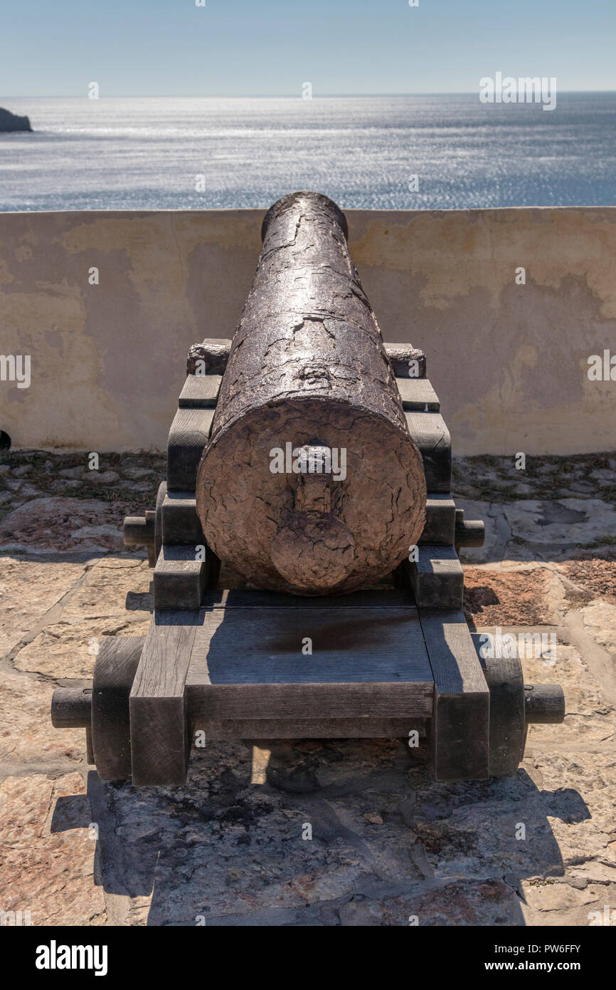 Old cannon in a fortress of Portugal in Sagres Stock Photo