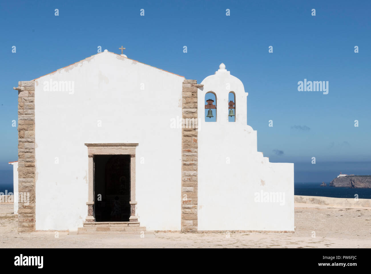 Church of Our Lady of Grace in the Fortress (Fortaleza) of Sagres, Algarve, Portugal Stock Photo