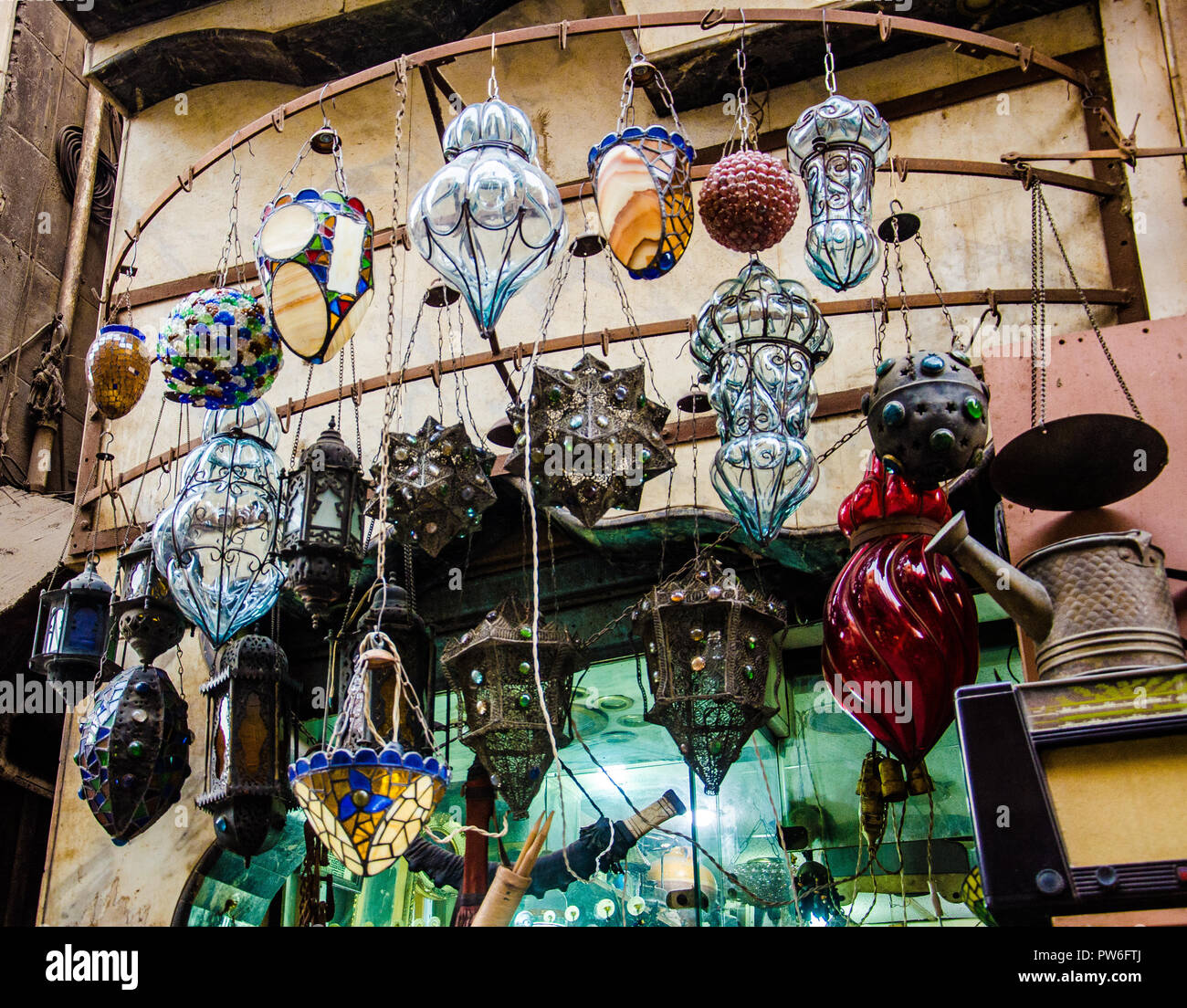 Cairo, Egypt - April 2018. Typical hand made Craftwork store in Cairo ...