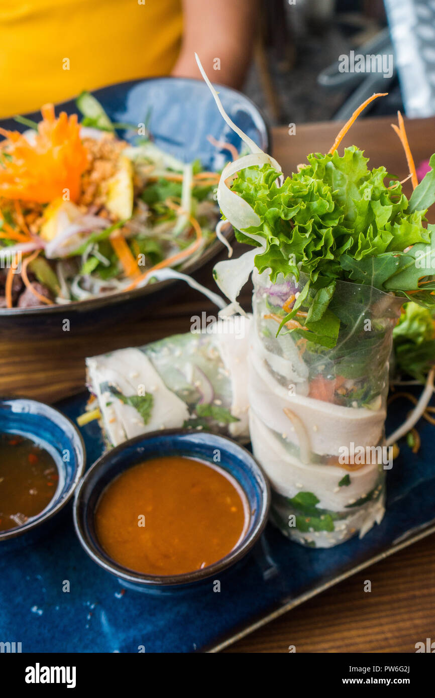 Vietnamese spring rolls served at restaurant in Berlin Stock Photo