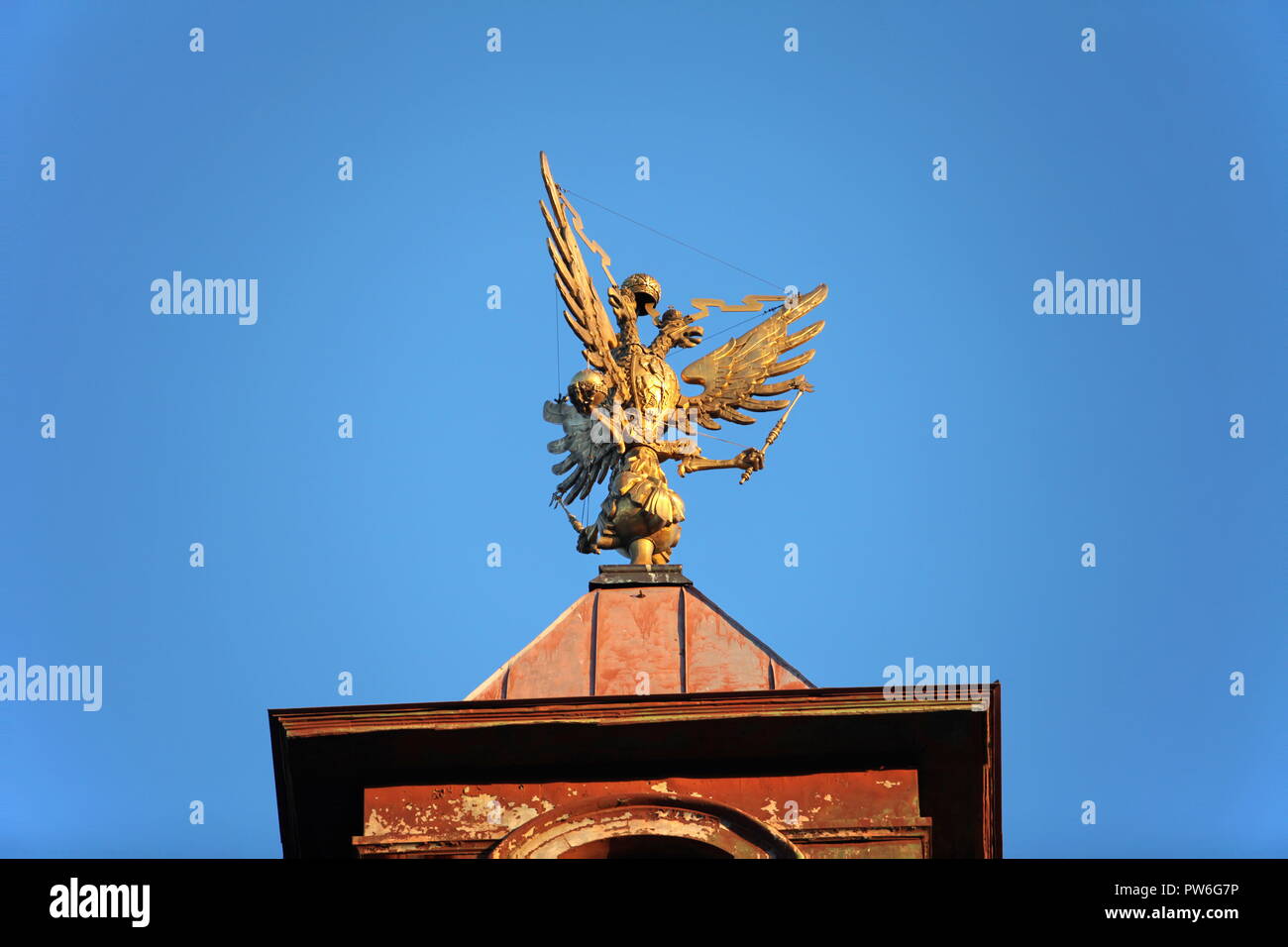 golden Three-headed eagle Russian coat of arms Stock Photo