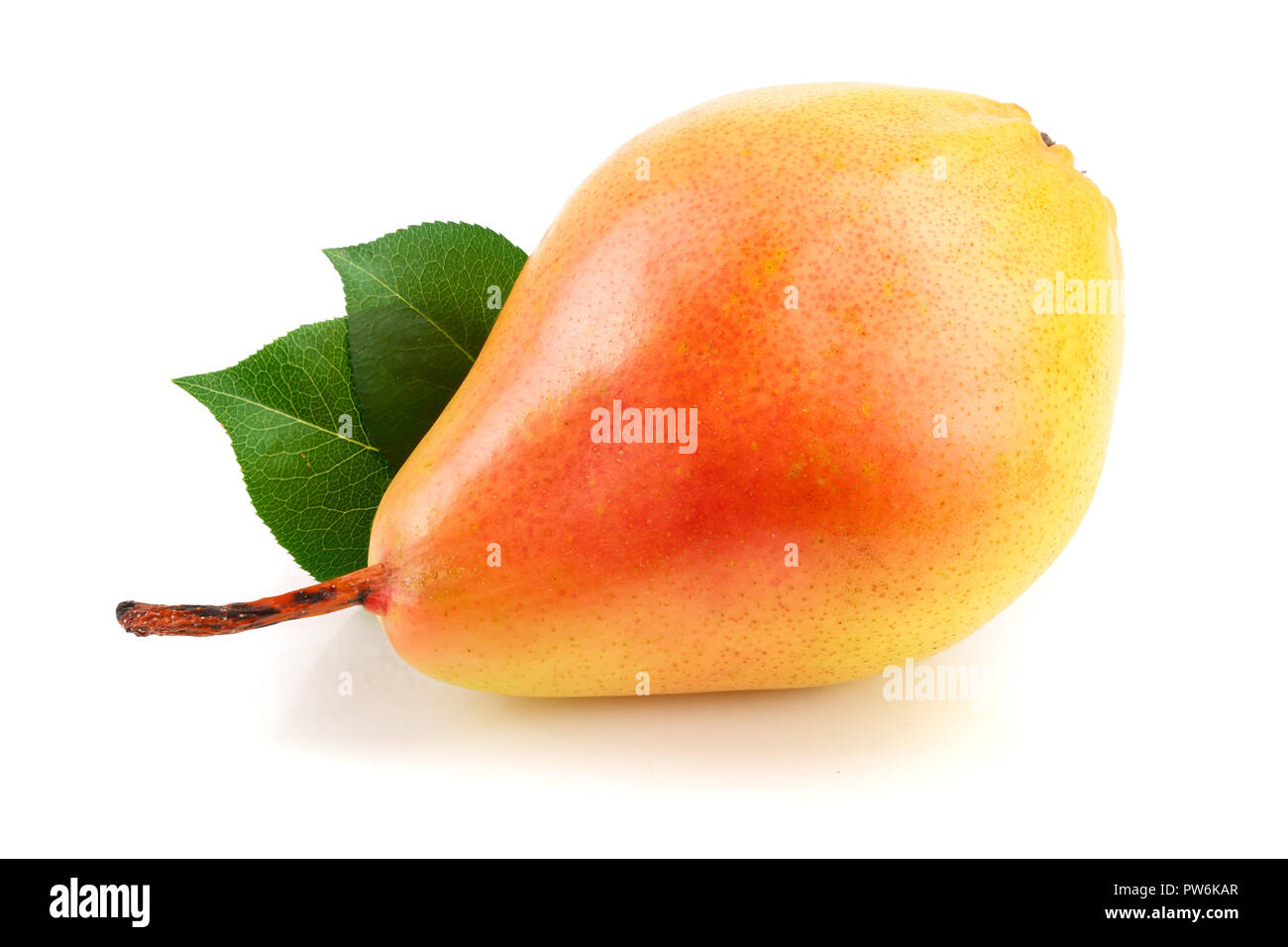 ripe red yellow pear with leaves fruits isolated on white background ...