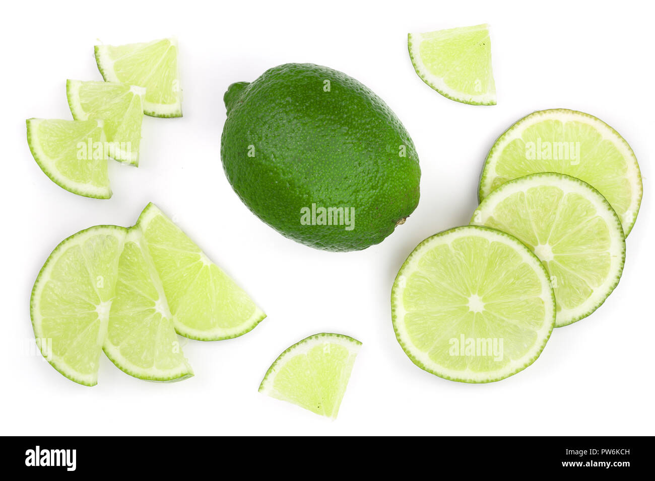 sliced lime isolated on white background. Top view. Flat lay pattern Stock Photo
