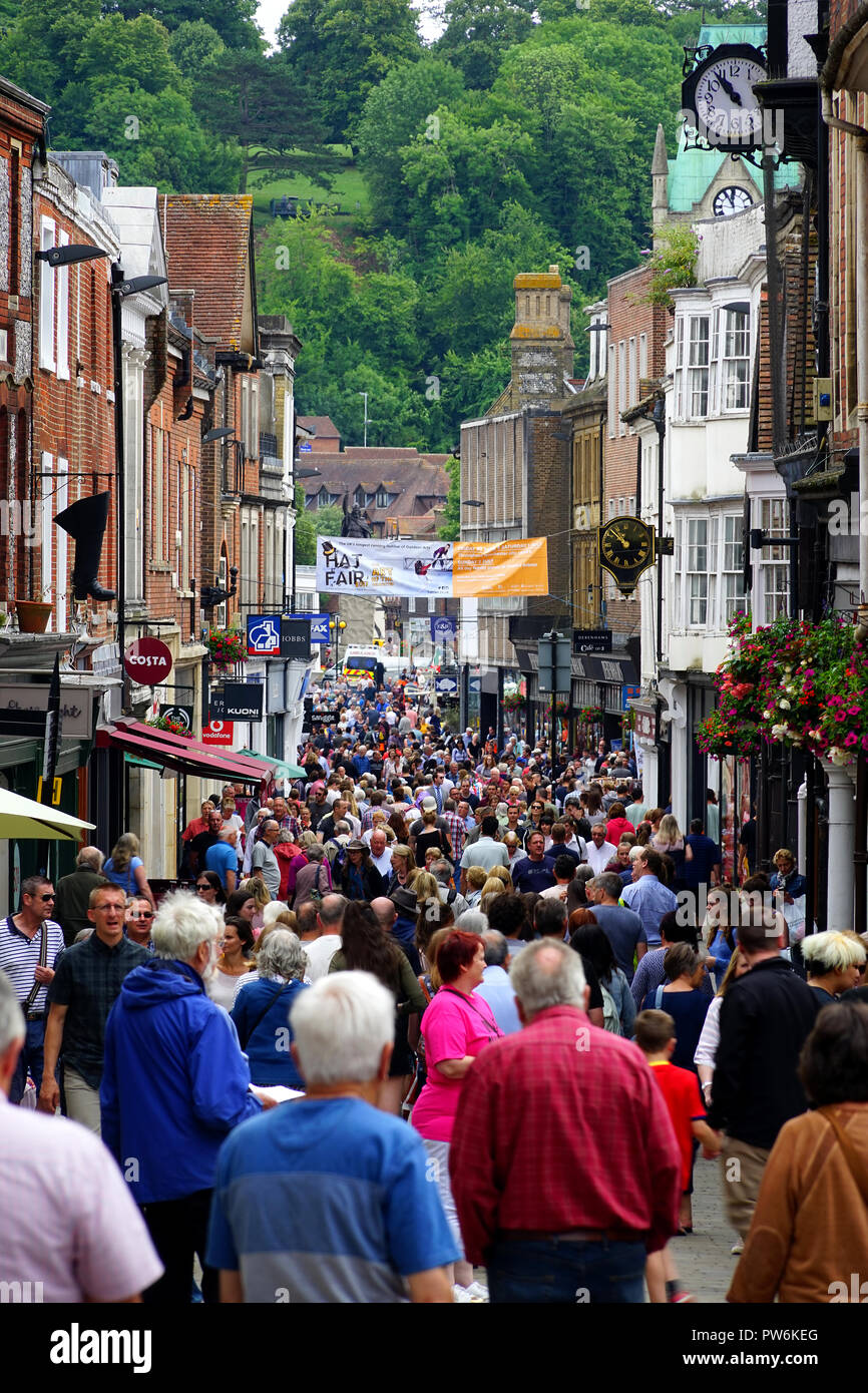 A busy Winchester High Street Stock Photo