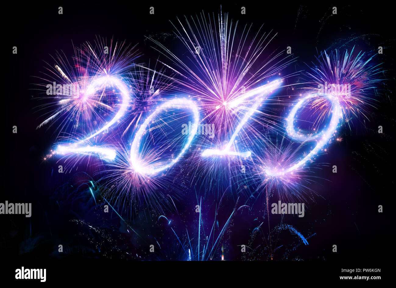 Happy New Years 2019 With Fireworks Stock Photo 222037893 Alamy