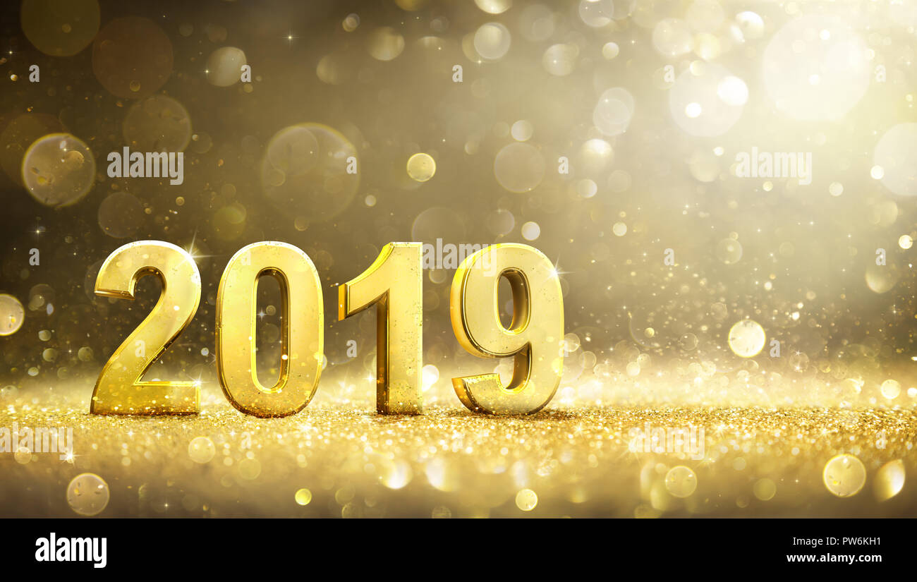 2019 - New Year Decoration - Greeting Card Stock Photo