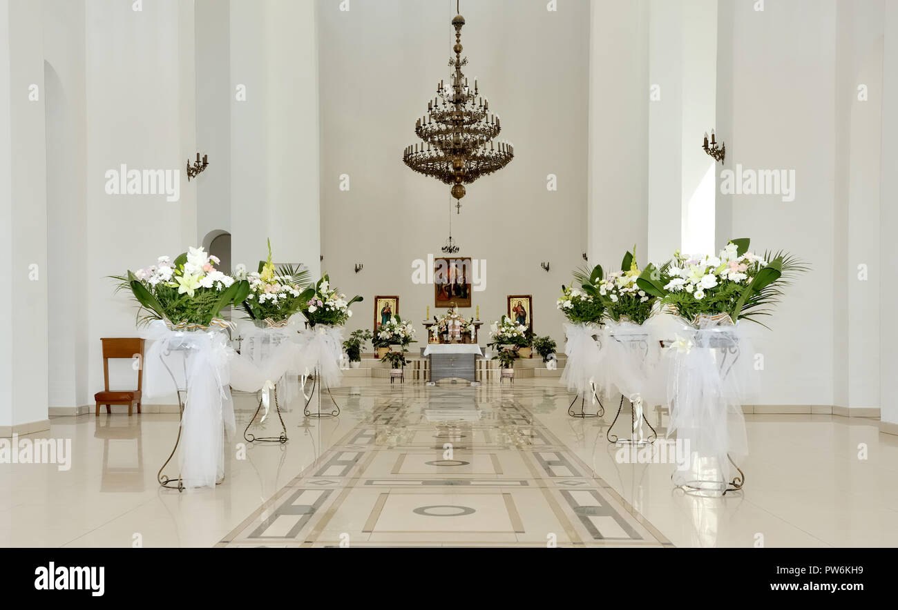 Interior of Ukrainian Catholic church.Modern style. Stock Photo