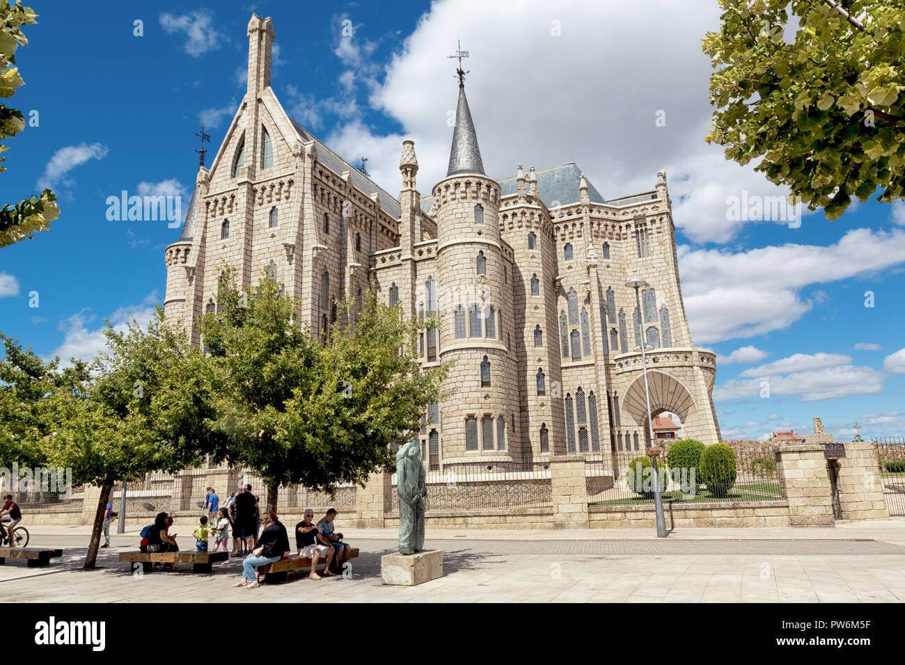 ASTORGA, SPAIN - AUGUST 9, 2018 -  View of the gothic cathedral of Astorga, along the Saint James way Stock Photo