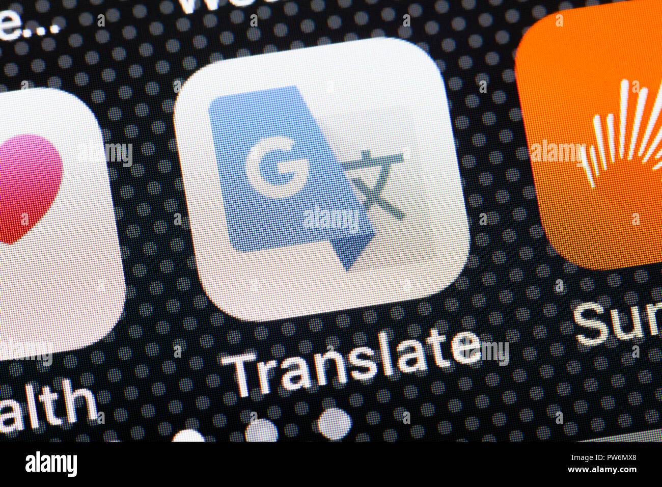 Google Translate app icon on iPhone (close up, macro) - USA Stock Photo
