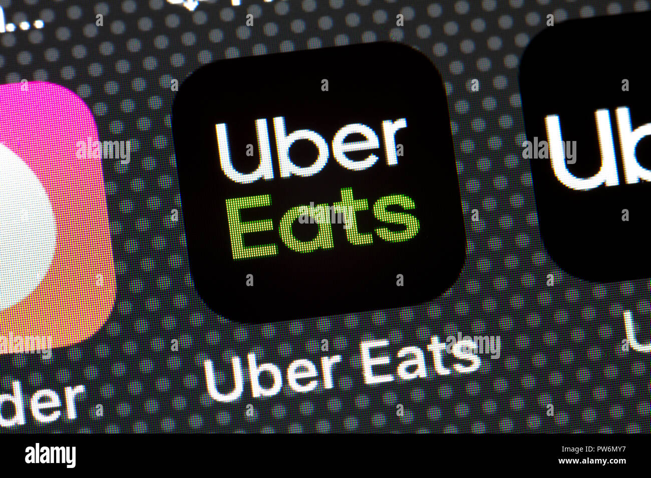 Uber Eats app icon on iPhone (close up, macro) - USA Stock Photo