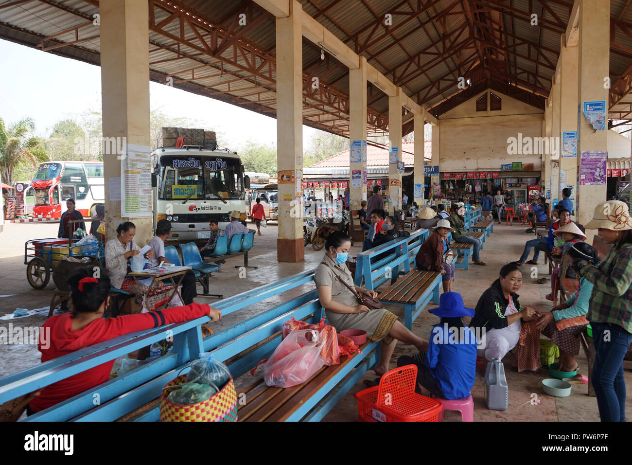 Busbahnhof, Pakxe, Pakse, Provinz Champasak, Sued-Laos, Laos, Asien Stock Photo