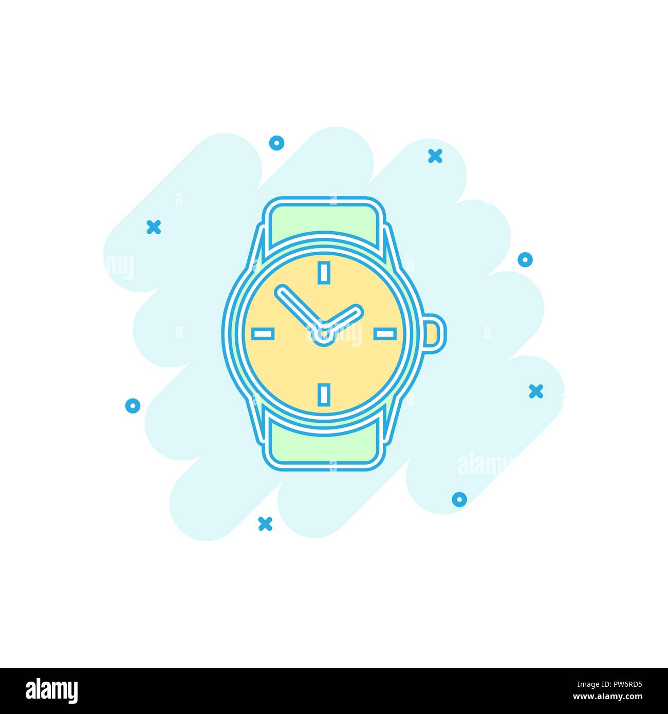 Vector cartoon watch icon in comic style. Clock sign illustration pictogram. Timer business splash effect concept. Stock Vector