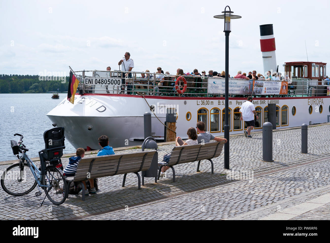 Excursion ship in the port of Waren Stock Photo - Alamy